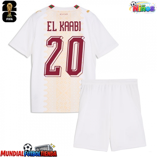 Camiseta Marruecos Ayoub El Kaabi #20 Segunda Equipación Replica Mundial 2026 para niños mangas cortas (+ Pantalones cortos)